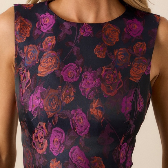 Red Dress Windswept Garden Purple Floral Drop Waist Midi Dress Size SS / Multi - Picture 2 of 3